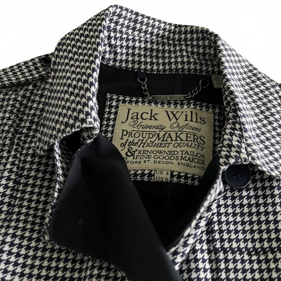 Jack Wills Womens Houndstooth Trench Coat Navy Blue White US 0 - Picture 3 of 4
